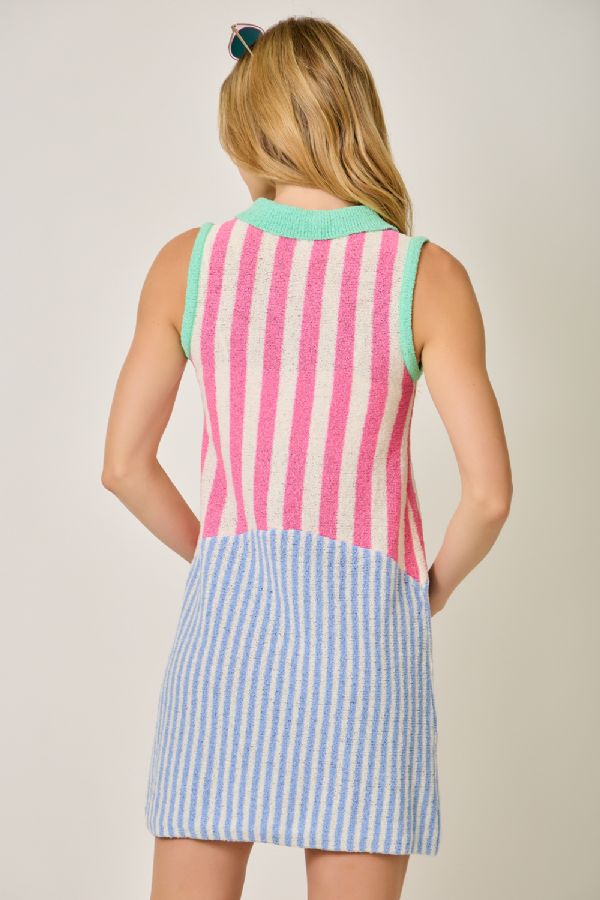 Mystree Mixed Stripe Color Block Dress in Pink and Blue-mini dress-Mystree-Deja Nu Boutique, Women's Fashion Boutique in Lampasas, Texas