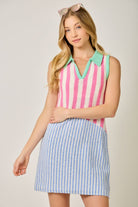 Mystree Mixed Stripe Color Block Dress in Pink and Blue-mini dress-Mystree-Deja Nu Boutique, Women's Fashion Boutique in Lampasas, Texas