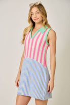 Mystree Mixed Stripe Color Block Dress in Pink and Blue-mini dress-Mystree-Deja Nu Boutique, Women's Fashion Boutique in Lampasas, Texas