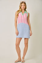 Mystree Mixed Stripe Color Block Dress in Pink and Blue-mini dress-Mystree-Deja Nu Boutique, Women's Fashion Boutique in Lampasas, Texas