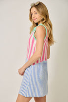 Mystree Mixed Stripe Color Block Dress in Pink and Blue-mini dress-Mystree-Deja Nu Boutique, Women's Fashion Boutique in Lampasas, Texas