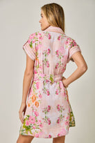 Mystree Tropical Floral Print Belted Shirt Dress in Rose Mix-mini dress-Mystree-Deja Nu Boutique, Women's Fashion Boutique in Lampasas, Texas