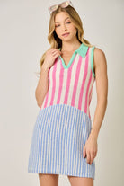 Mystree Mixed Stripe Color Block Dress in Pink and Blue-mini dress-Mystree-Deja Nu Boutique, Women's Fashion Boutique in Lampasas, Texas