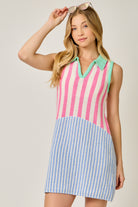 Mystree Mixed Stripe Color Block Dress in Pink and Blue-mini dress-Mystree-Deja Nu Boutique, Women's Fashion Boutique in Lampasas, Texas