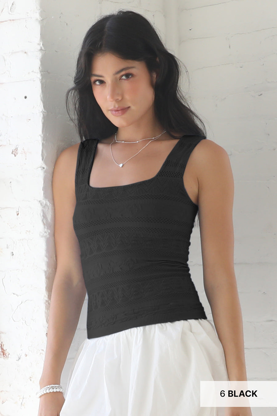 NIKIBIKI Black Lace Textured Seamless Square Neck Tank Top with Built-In Bra-Camis/Tanks-NIKIBIKI-Deja Nu Boutique, Women's Fashion Boutique in Lampasas, Texas