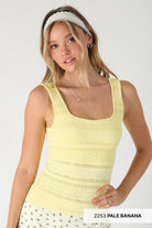 NIKIBIKI Pale Banana Lace Textured Seamless Square Neck Tank Top with Built-In Bra-Camis/Tanks-NIKIBIKI-Deja Nu Boutique, Women's Fashion Boutique in Lampasas, Texas