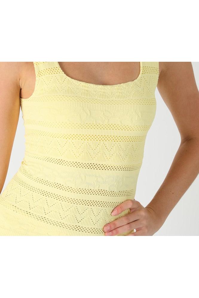 NIKIBIKI Pale Banana Lace Textured Seamless Square Neck Tank Top with Built-In Bra-Camis/Tanks-NIKIBIKI-Deja Nu Boutique, Women's Fashion Boutique in Lampasas, Texas