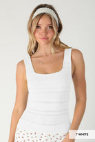 NIKIBIKI White Lace Textured Seamless Square Neck Tank Top with Built-In Bra-Camis/Tanks-NIKIBIKI-Deja Nu Boutique, Women's Fashion Boutique in Lampasas, Texas