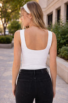 NIKIBIKI White Lace Textured Seamless Square Neck Tank Top with Built-In Bra-Camis/Tanks-NIKIBIKI-Deja Nu Boutique, Women's Fashion Boutique in Lampasas, Texas