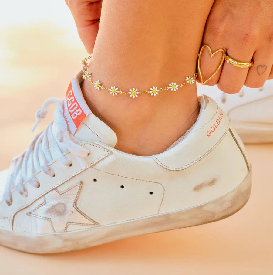 Nikki Smith Daisy White Anklet-Anklets-Nikki Smith-Deja Nu Boutique, Women's Fashion Boutique in Lampasas, Texas