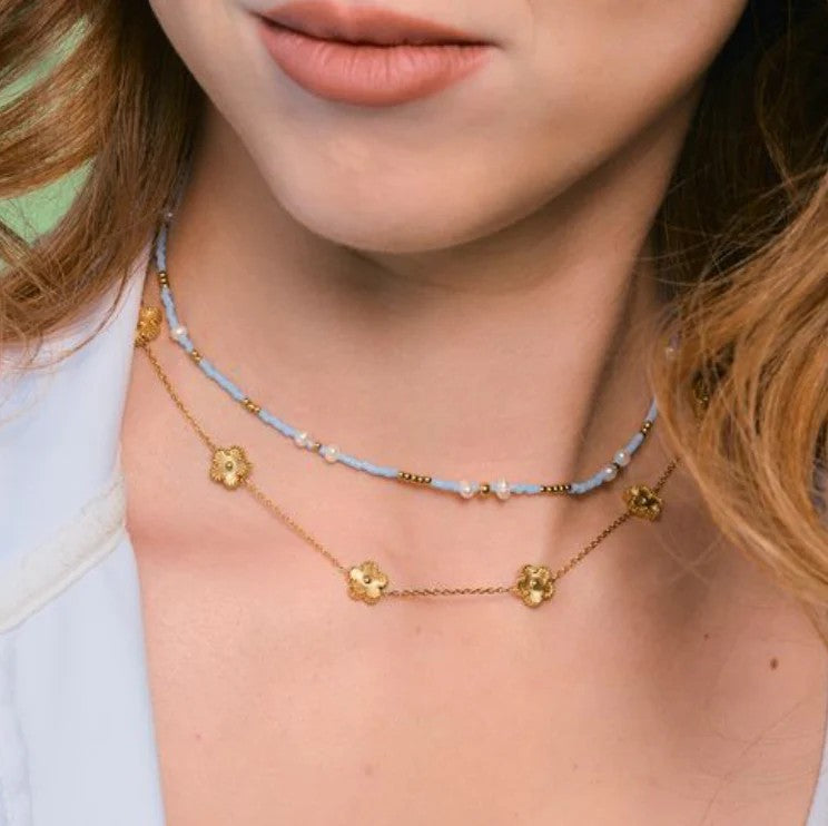 Nikki Smith Lucid Blue Mini Beaded Necklace-Necklace-Nikki Smith-Deja Nu Boutique, Women's Fashion Boutique in Lampasas, Texas