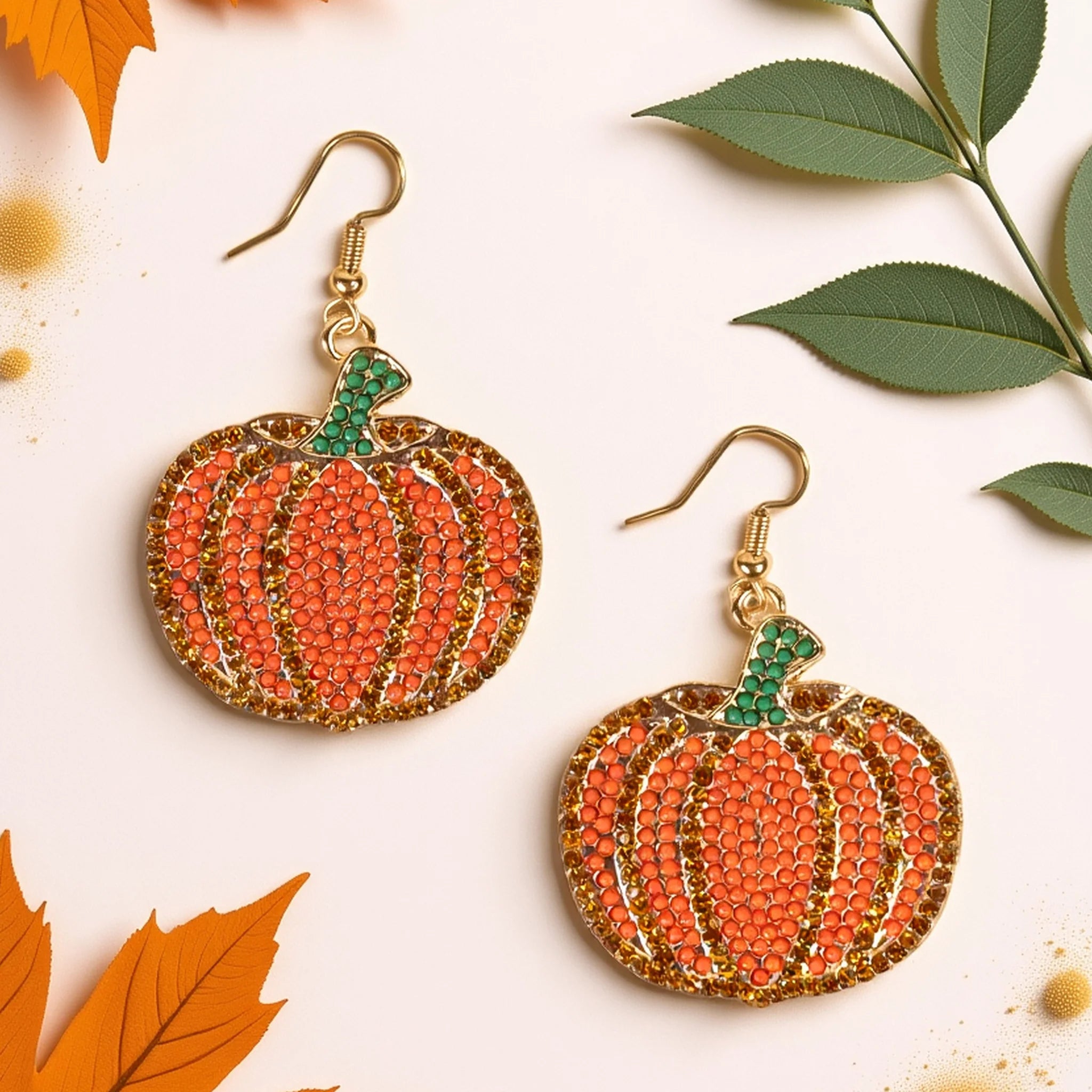 Orange Crystal Pumpkin Earrings-Earrings-Deja Nu-Deja Nu Boutique, Women's Fashion Boutique in Lampasas, Texas