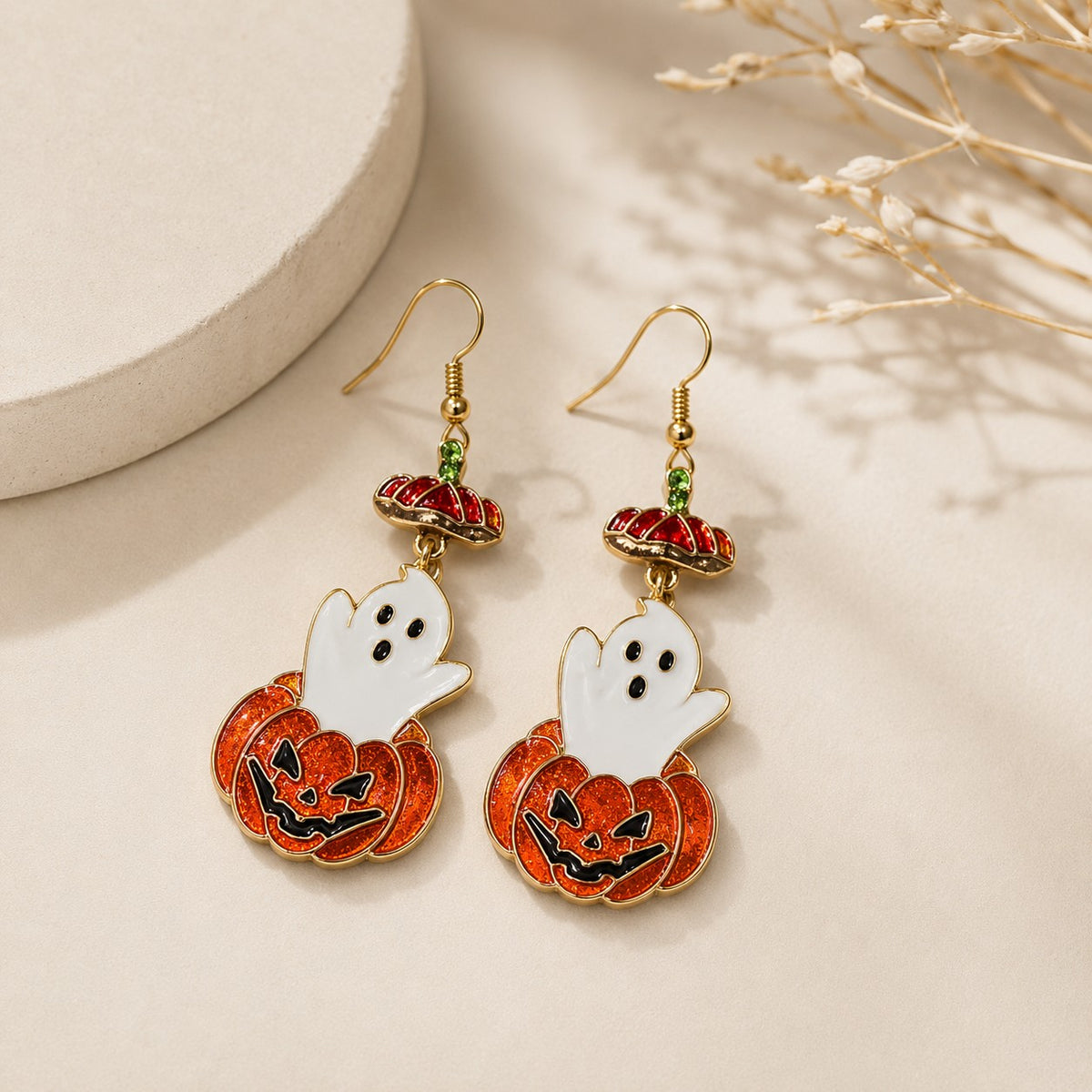 Orange Jack-O’-Lantern & Ghost Halloween Earrings-Earrings-Deja Nu-Deja Nu Boutique, Women's Fashion Boutique in Lampasas, Texas