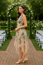 Origami Apparel Whimsical Sleeveless Lace Midi Dress in Hibiscus-Dresses-Origami Apparel-Deja Nu Boutique, Women's Fashion Boutique in Lampasas, Texas