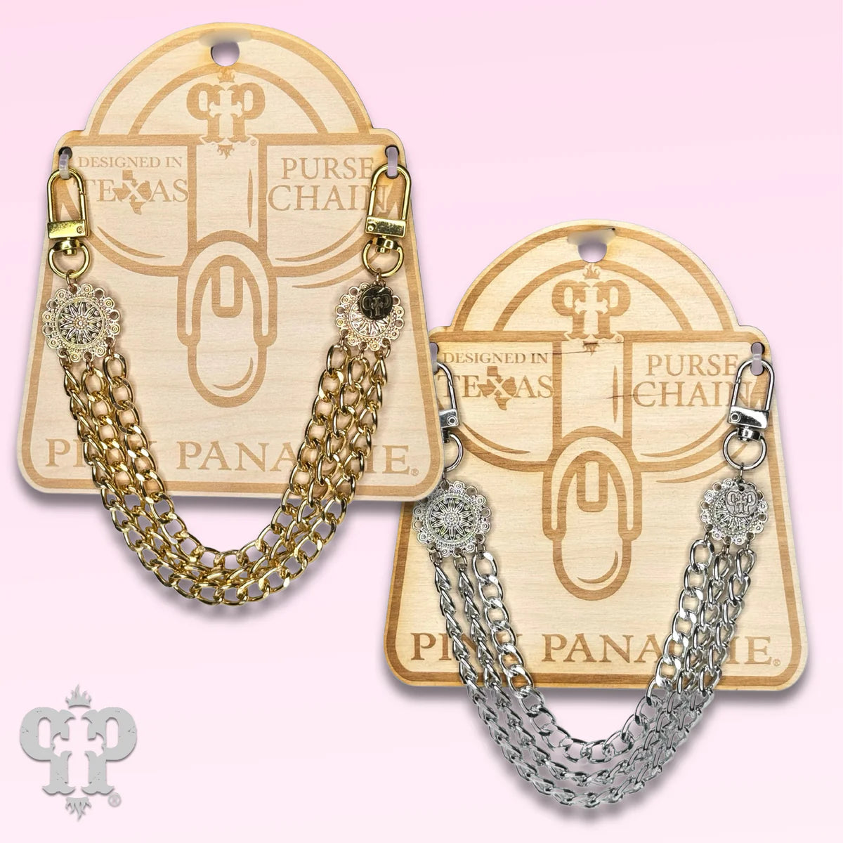 Pink Panache Triple Chain Gold Purse Strap with Western Medallions-purse charm-Pink Panache-Deja Nu Boutique, Women's Fashion Boutique in Lampasas, Texas