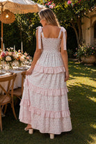 Peach Love Ditsy Floral Smocked Tiered Pink Maxi Dress-Maxi Dresses-Peach Love-Deja Nu Boutique, Women's Fashion Boutique in Lampasas, Texas