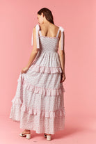 Peach Love Ditsy Floral Smocked Tiered Pink Maxi Dress-Maxi Dresses-Peach Love-Deja Nu Boutique, Women's Fashion Boutique in Lampasas, Texas