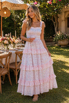 Peach Love Ditsy Floral Smocked Tiered Pink Maxi Dress-Maxi Dresses-Peach Love-Deja Nu Boutique, Women's Fashion Boutique in Lampasas, Texas