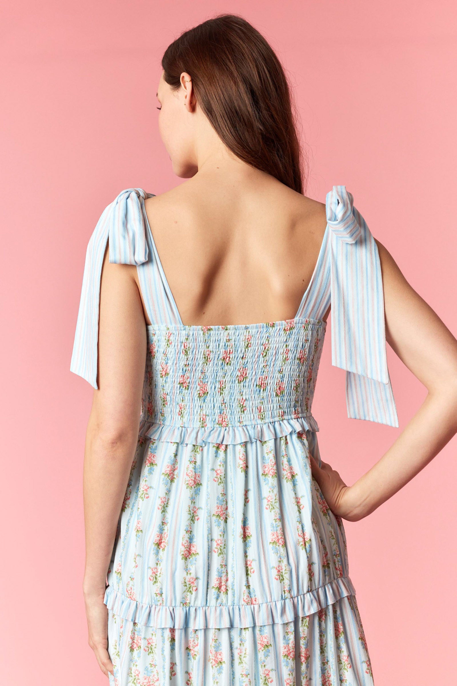 Peach Love Stripe & Floral Bow Tie Tiered Maxi Dress – Light Blue Multi-Maxi Dresses-Peach Love-Deja Nu Boutique, Women's Fashion Boutique in Lampasas, Texas