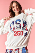 Peach Love USA 250 Patchwork Star French Terry Sweatshirt – Americana 2026-sweatshirt-Peach Love-Deja Nu Boutique, Women's Fashion Boutique in Lampasas, Texas