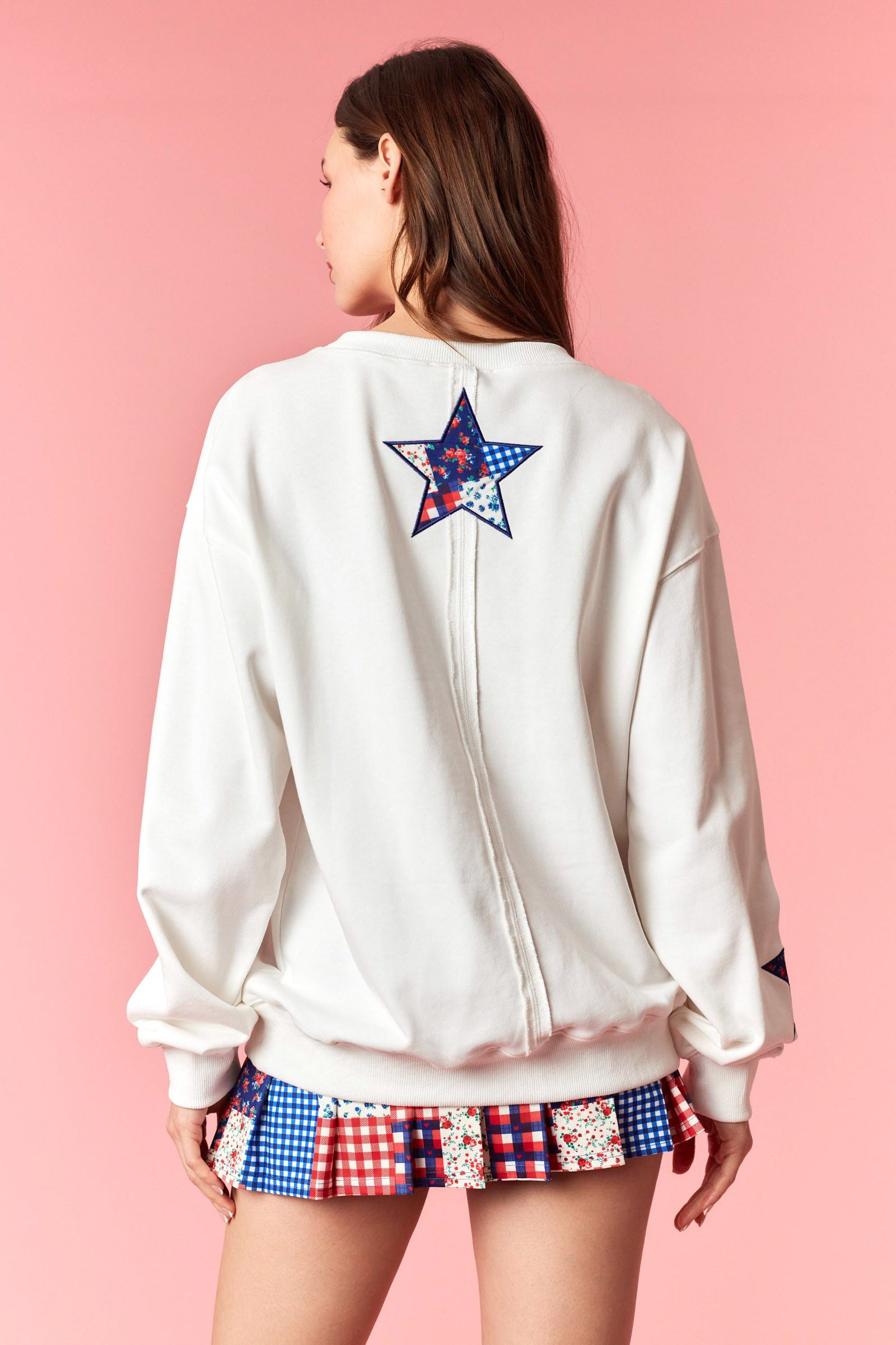 Peach Love USA 250 Patchwork Star French Terry Sweatshirt – Americana 2026-sweatshirt-Peach Love-Deja Nu Boutique, Women's Fashion Boutique in Lampasas, Texas