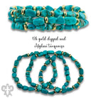 Pink Panache Afghan turquoise bracelet set featuring three stretch strands with 18K gold dipped bead accents