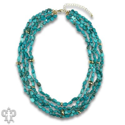 Pink Panache Afghan Turquoise & 18K Gold Dipped Multi-Strand Necklace-Necklace-Pink Panache-Deja Nu Boutique, Women's Fashion Boutique in Lampasas, Texas