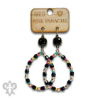 Detail view of Pink Panache black and multi-color beaded teardrop earrings with Austrian crystal tops