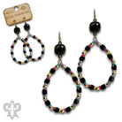 Pink Panache black teardrop earrings with faceted beads, colorful disc accents and Austrian crystals
