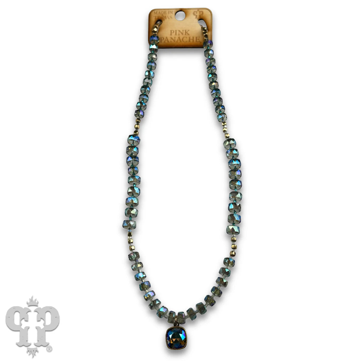 Pink Panache Blue Faceted Heishi Bead Necklace with Austrian Crystal Pendant-Necklace-Pink Panache-Deja Nu Boutique, Women's Fashion Boutique in Lampasas, Texas