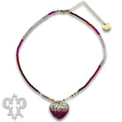 Pink Panache Fuchsia Rhinestone Heart Charm Beaded Choker Necklace-Necklace-Pink Panache-Deja Nu Boutique, Women's Fashion Boutique in Lampasas, Texas