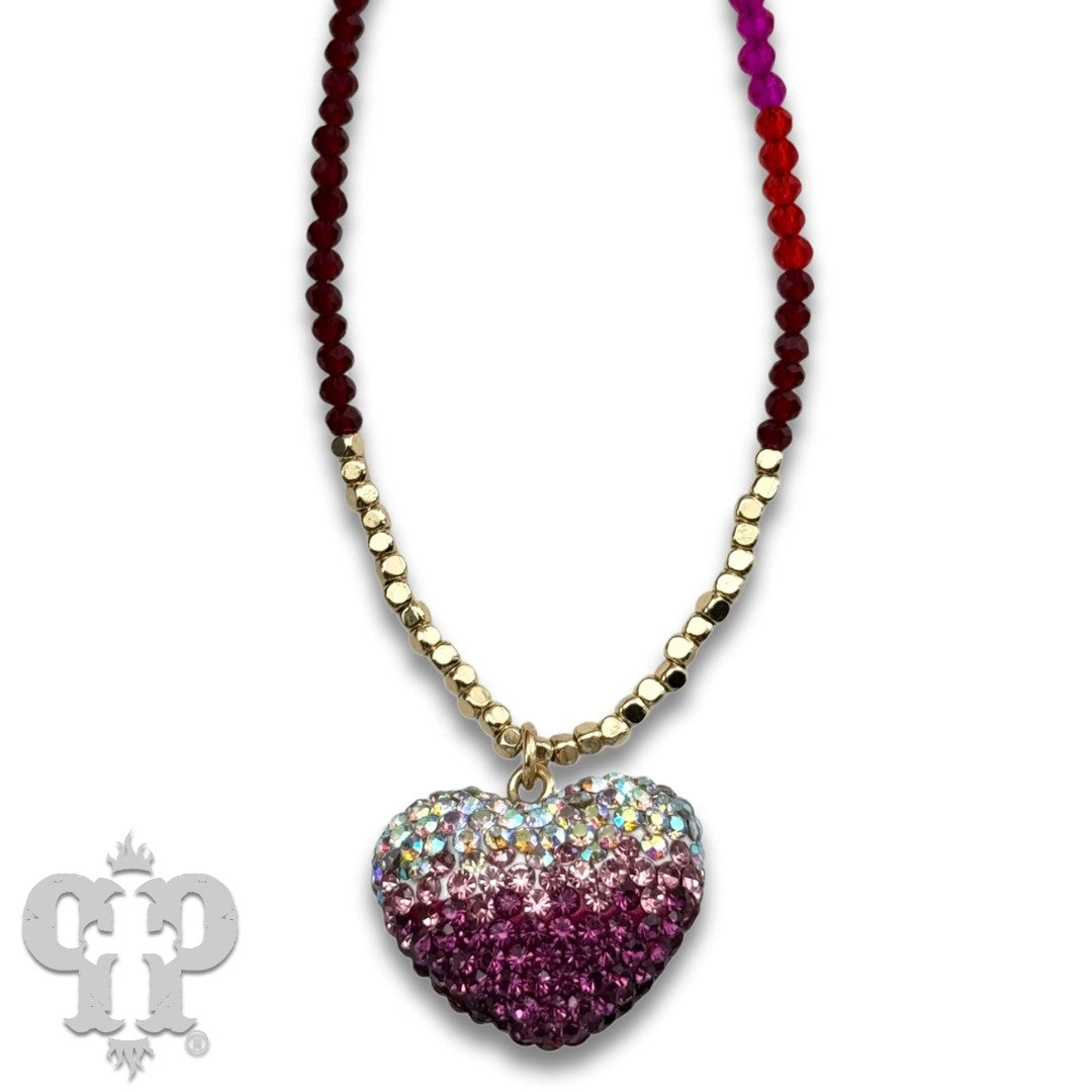 Pink Panache Fuchsia Rhinestone Heart Charm Beaded Choker Necklace-Necklace-Pink Panache-Deja Nu Boutique, Women's Fashion Boutique in Lampasas, Texas