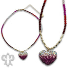 Pink Panache Fuchsia Rhinestone Heart Charm Beaded Choker Necklace-Necklace-Pink Panache-Deja Nu Boutique, Women's Fashion Boutique in Lampasas, Texas