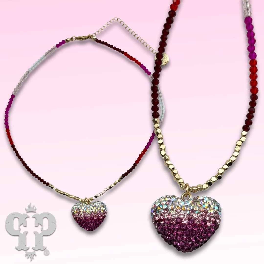 Pink Panache Fuchsia Rhinestone Heart Charm Beaded Choker Necklace-Necklace-Pink Panache-Deja Nu Boutique, Women's Fashion Boutique in Lampasas, Texas