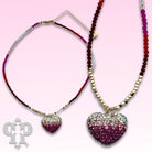 Pink Panache Fuchsia Rhinestone Heart Charm Beaded Choker Necklace-Necklace-Pink Panache-Deja Nu Boutique, Women's Fashion Boutique in Lampasas, Texas
