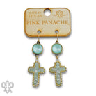 Pink Panache Green Wire Wrapped Bead Cross Earrings with Austrian Crystal-Earrings-Pink Panache-Deja Nu Boutique, Women's Fashion Boutique in Lampasas, Texas