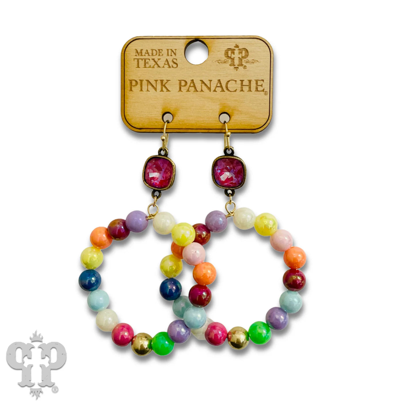 Pink Panache multi-color beaded circle earrings featuring colorful round beads and Royal Red Delite Austrian crystal accents