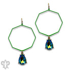 Pink Panache Neon Green Octagon Earrings with Iridescent Teardrop Rhinestone Charm-Earrings-Pink Panache-Deja Nu Boutique, Women's Fashion Boutique in Lampasas, Texas