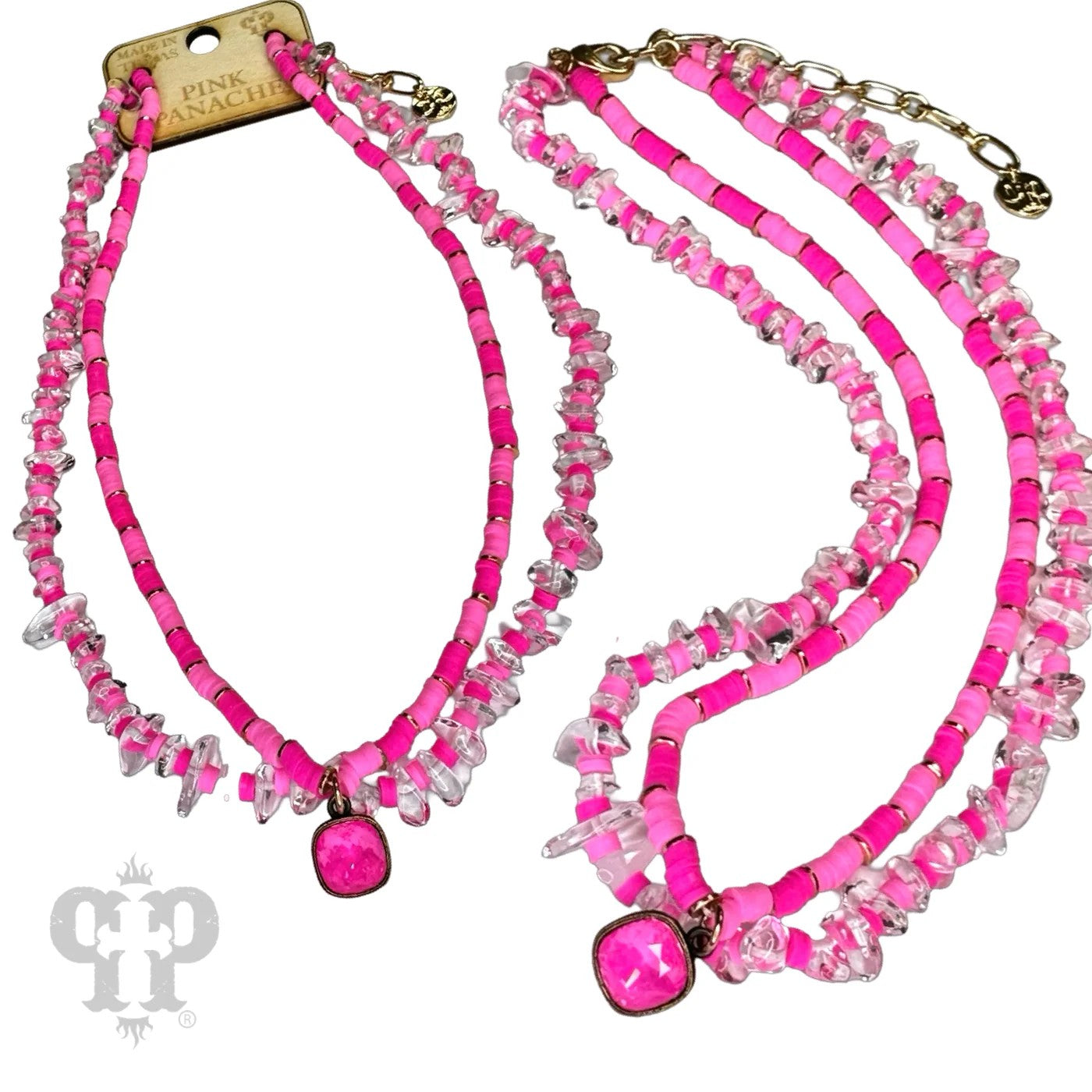 Pink Panache Beaded Two-Strand Necklace with Austrian Crystal - LC-Necklace-Pink Panache-Deja Nu Boutique, Women's Fashion Boutique in Lampasas, Texas