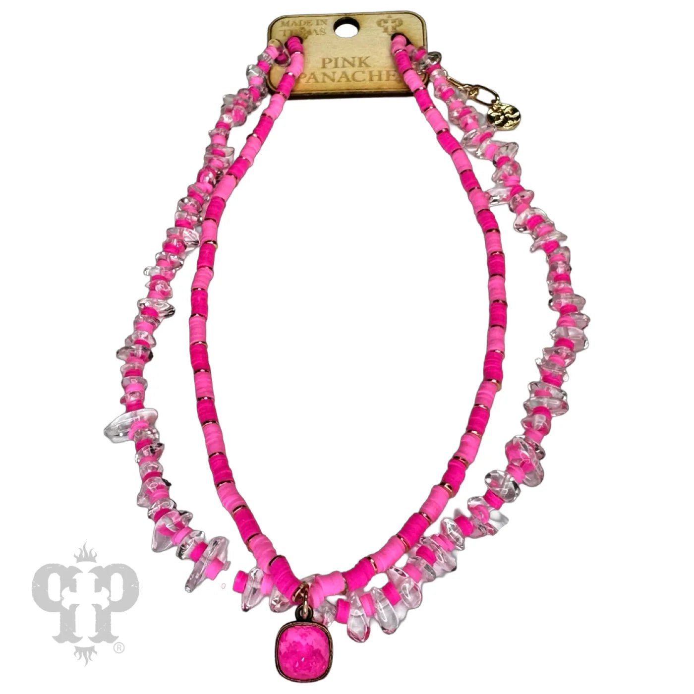 Pink Panache Beaded Two-Strand Necklace with Austrian Crystal - LC-Necklace-Pink Panache-Deja Nu Boutique, Women's Fashion Boutique in Lampasas, Texas