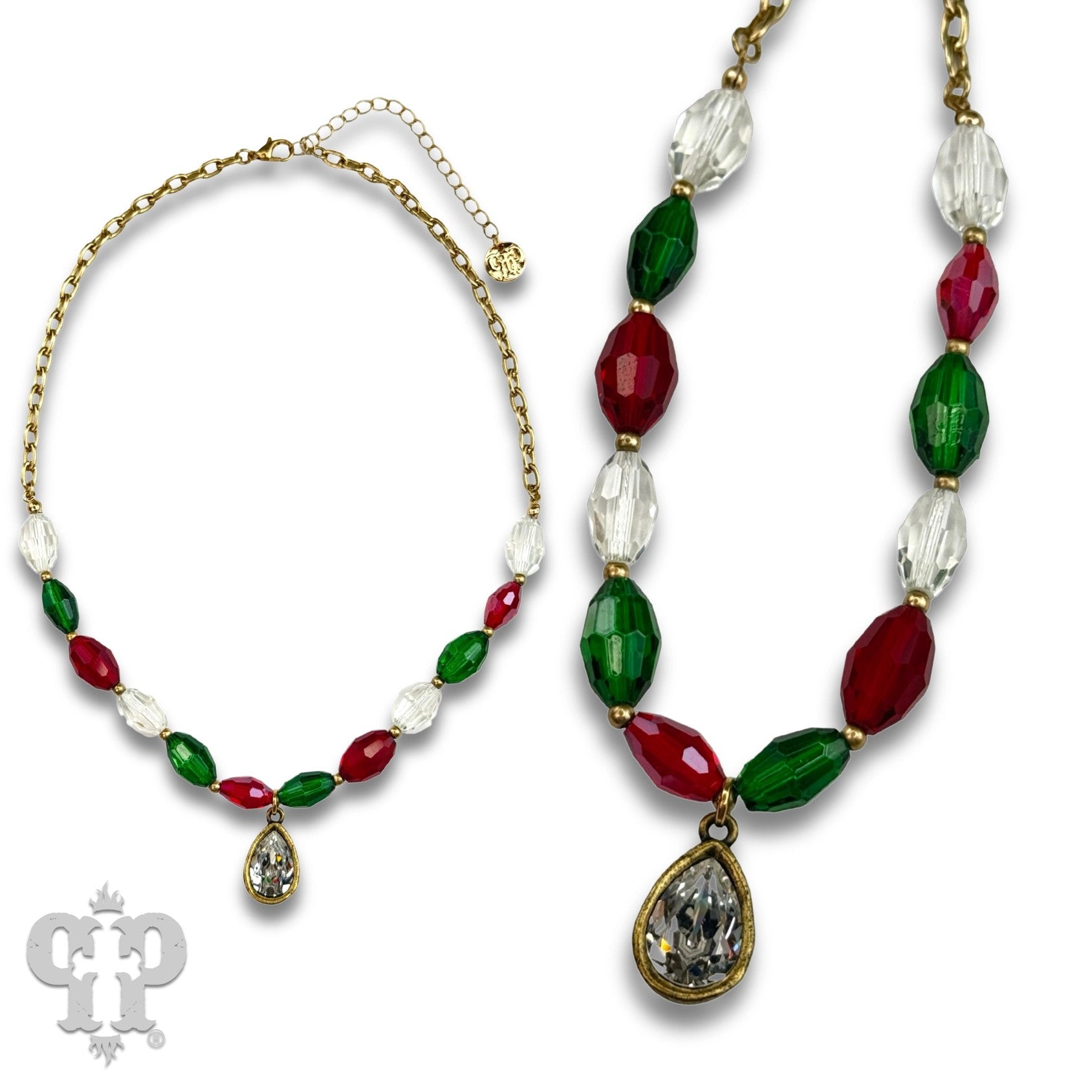 Pink Panache Red & Green Faceted Bead Necklace with Austrian Crystal-Necklace-Pink Panache-Deja Nu Boutique, Women's Fashion Boutique in Lampasas, Texas