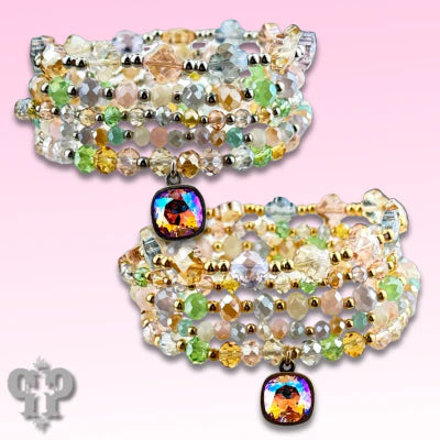 Pink Panache Spring Multi-Color Bead Bracelet with Austrian Crystal Charm-Bracelets-Pink Panache-Deja Nu Boutique, Women's Fashion Boutique in Lampasas, Texas