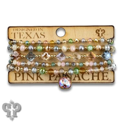 Pink Panache Spring Multi-Color Bead Bracelet with Austrian Crystal Charm-Bracelets-Pink Panache-Deja Nu Boutique, Women's Fashion Boutique in Lampasas, Texas