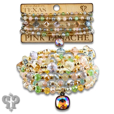 Pink Panache Spring Multi-Color Bead Bracelet with Austrian Crystal Charm-Bracelets-Pink Panache-Deja Nu Boutique, Women's Fashion Boutique in Lampasas, Texas