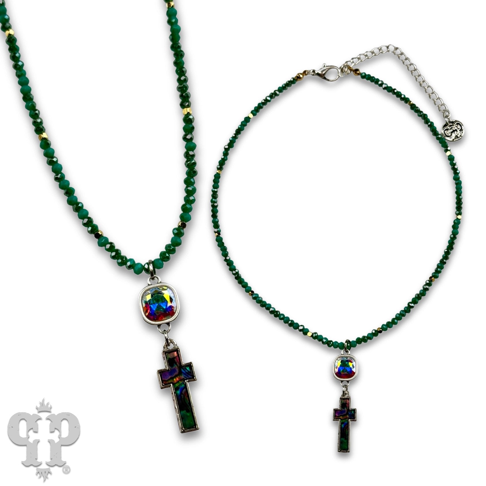 Pink Panache Turquoise Faceted Bead Austrian Crystal Cross Necklace-Necklace-Pink Panache-Deja Nu Boutique, Women's Fashion Boutique in Lampasas, Texas