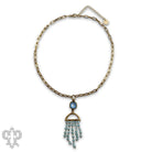 Pink Panache waterfall beaded pendant necklace featuring cascading blue bead fringe suspended beneath an Austrian crystal accent on a gold-tone chain