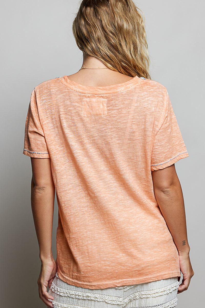 POL Coral Peach Hand-Stitched Slub Tee-T-Shirts-POL-Deja Nu Boutique, Women's Fashion Boutique in Lampasas, Texas