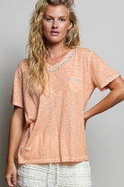 POL Coral Peach Hand-Stitched Slub Tee-T-Shirts-POL-Deja Nu Boutique, Women's Fashion Boutique in Lampasas, Texas