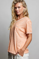 POL Coral Peach Hand-Stitched Slub Tee-T-Shirts-POL-Deja Nu Boutique, Women's Fashion Boutique in Lampasas, Texas