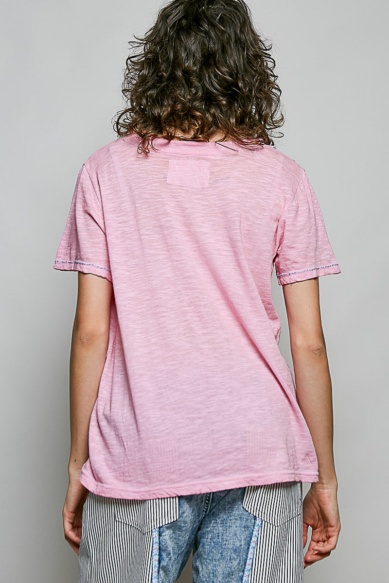POL Hand-Stitched Detail Slub Cotton Tee – Pink-T-Shirts-POL-Deja Nu Boutique, Women's Fashion Boutique in Lampasas, Texas